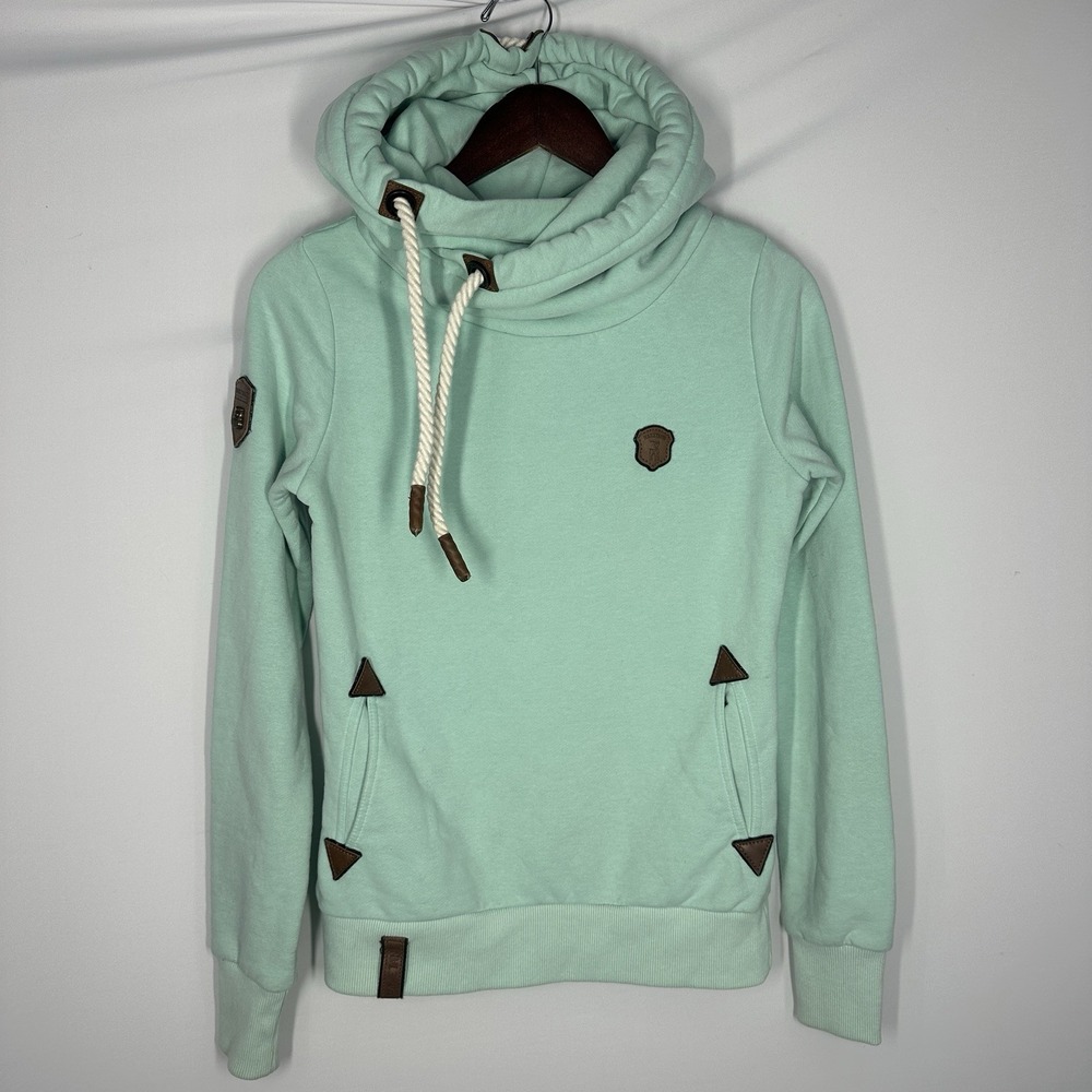 Naketano hoodie Brave New World mint green high cowl neck drawstring small